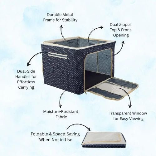 66L Foldable Storage Box for Clothes | Steel Frame Organizer with Front Window - Best Products