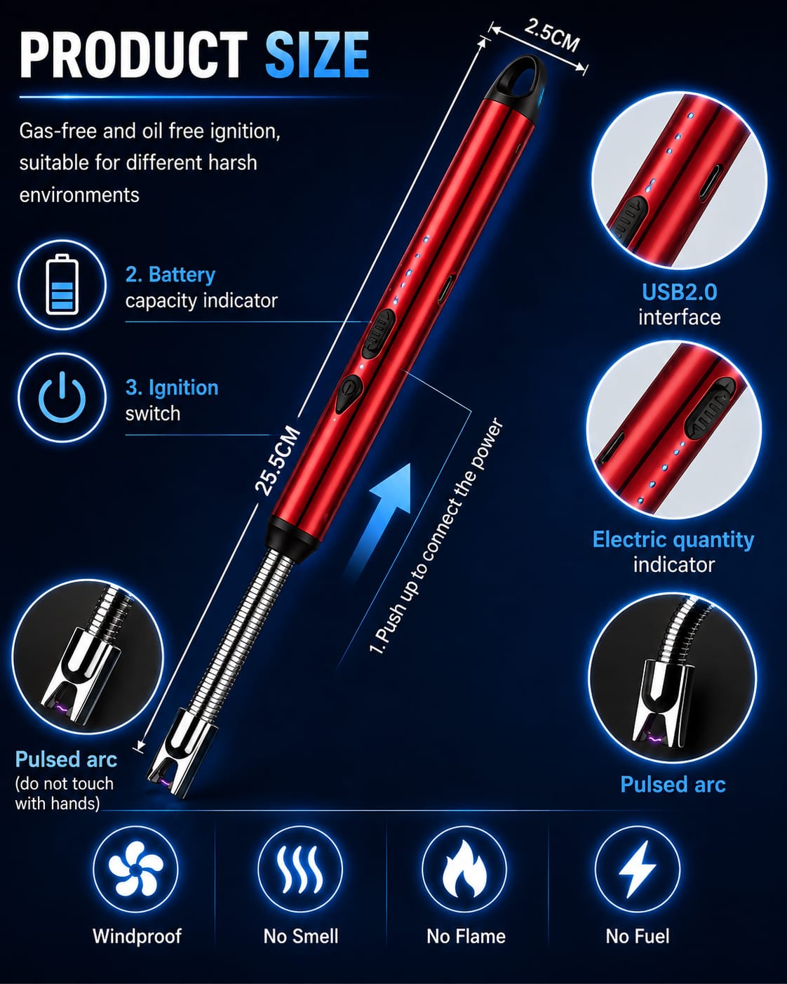 USB Rechargeable Long Neck Electric Arc Lighter | Windproof Candle & BBQ Lighter - Best Products