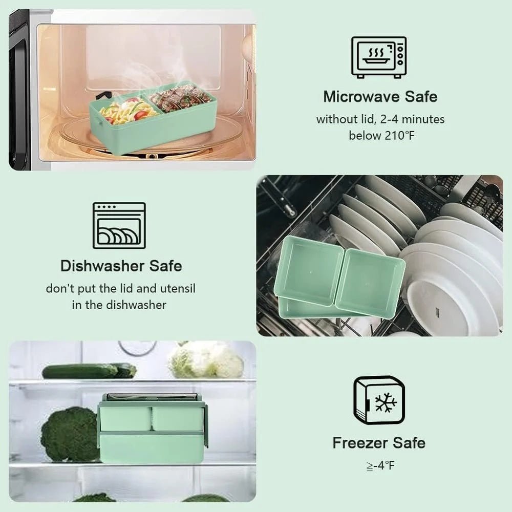1400ml Bento Lunch Box with 3 Compartments & Cutlery | Microwave Safe Food Container - Best Products