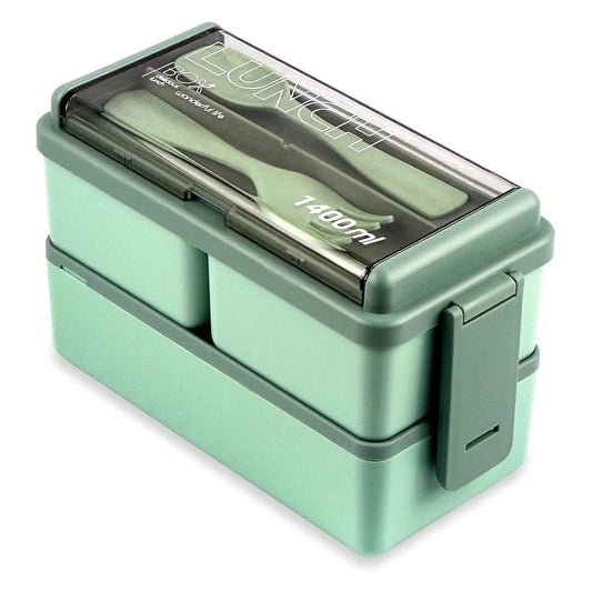 1400ml Bento Lunch Box with 3 Compartments & Cutlery | Microwave Safe Food Container - Best Products