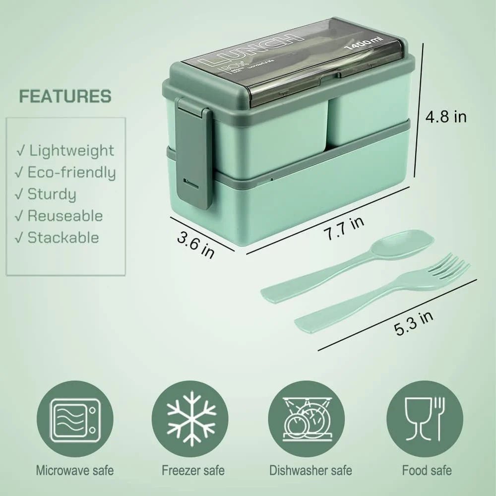 1400ml Bento Lunch Box with 3 Compartments & Cutlery | Microwave Safe Food Container - Best Products