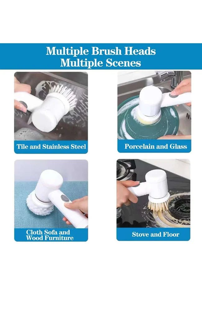 5-in-1 Cordless Electric Cleaning Brush | Rechargeable Kitchen & Bathroom Power Scrubber - Best Products
