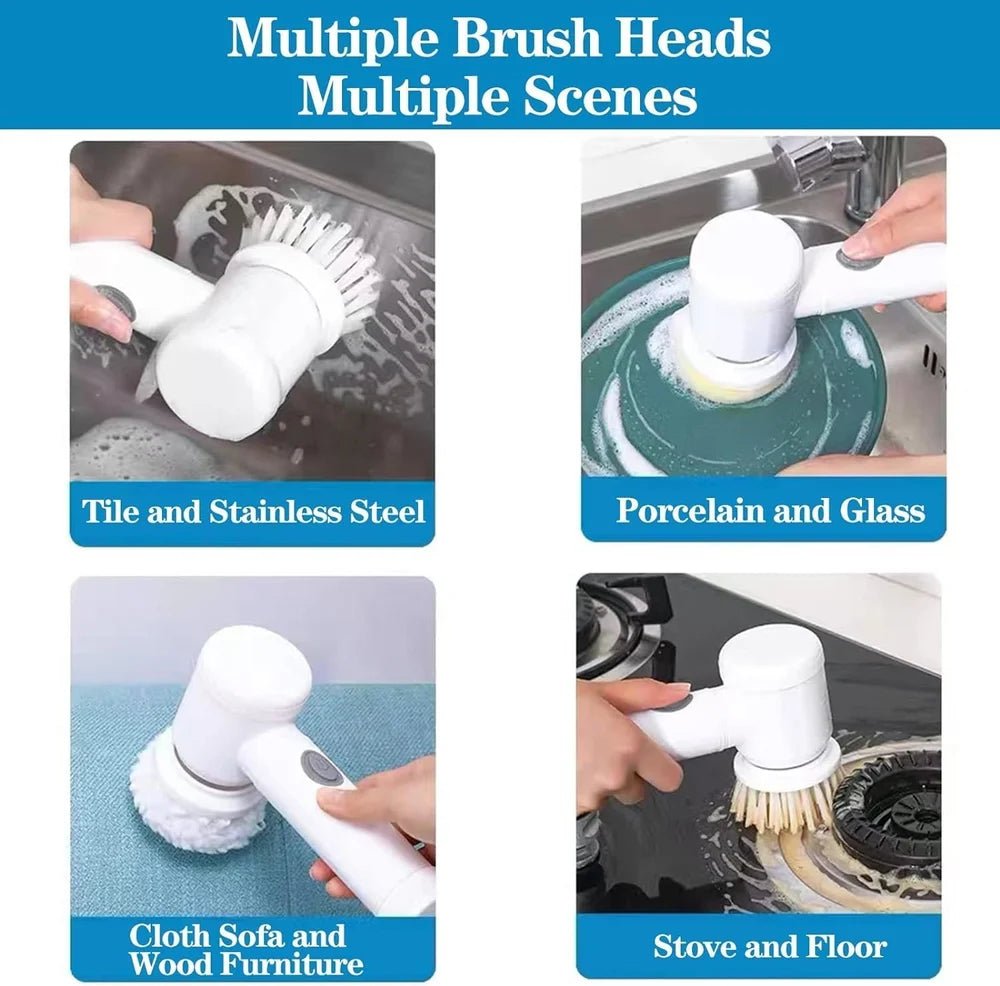 5-in-1 Cordless Electric Cleaning Brush | Rechargeable Kitchen & Bathroom Power Scrubber - Best Products