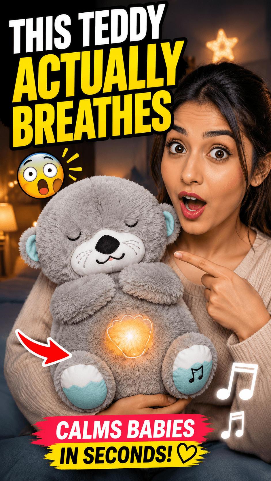 Breathing Teddy Bear with LED Lights & Music | Sleep Soothing Plush Toy for Babies & Kids - Best Products
