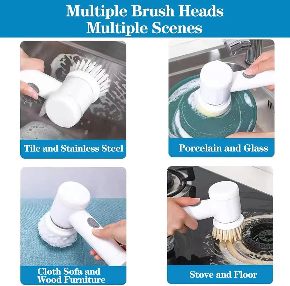 5-in-1 Cordless Electric Cleaning Brush | Rechargeable Kitchen & Bathroom Power Scrubber