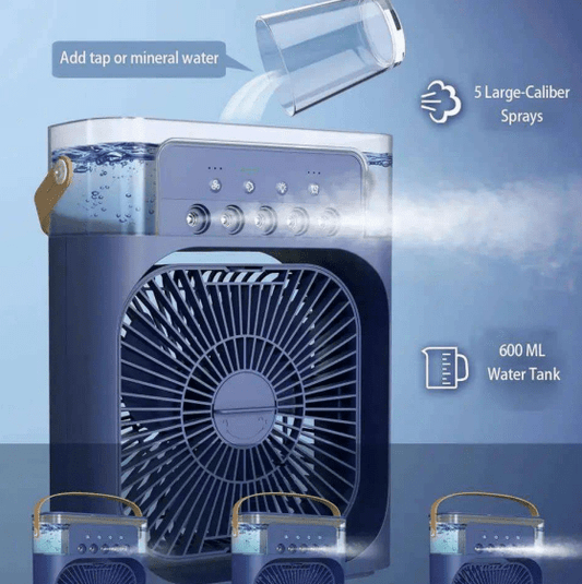 Portable Mini Air Cooler Fan with Mist Spray | 600ml Water Tank | USB Rechargeable | 3 Speed Cooling Fan for Home, Office & Travel - Best Products