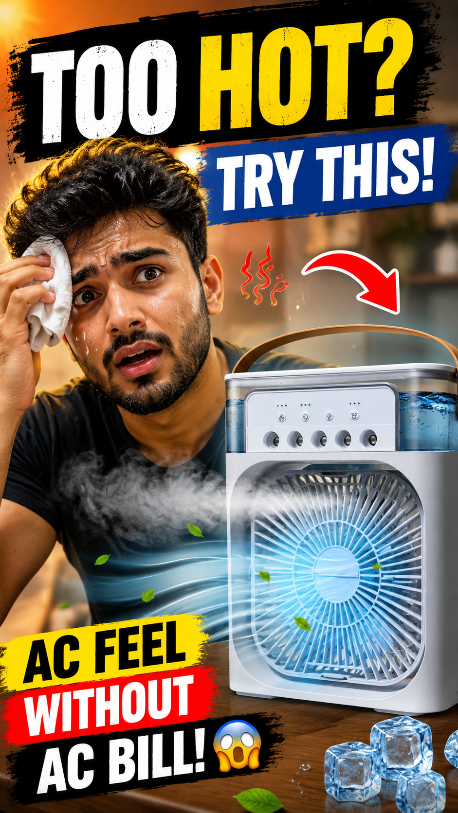 Portable Mini Air Cooler Fan with Mist Spray | 600ml Water Tank | USB Rechargeable | 3 Speed Cooling Fan for Home, Office & Travel - Best Products