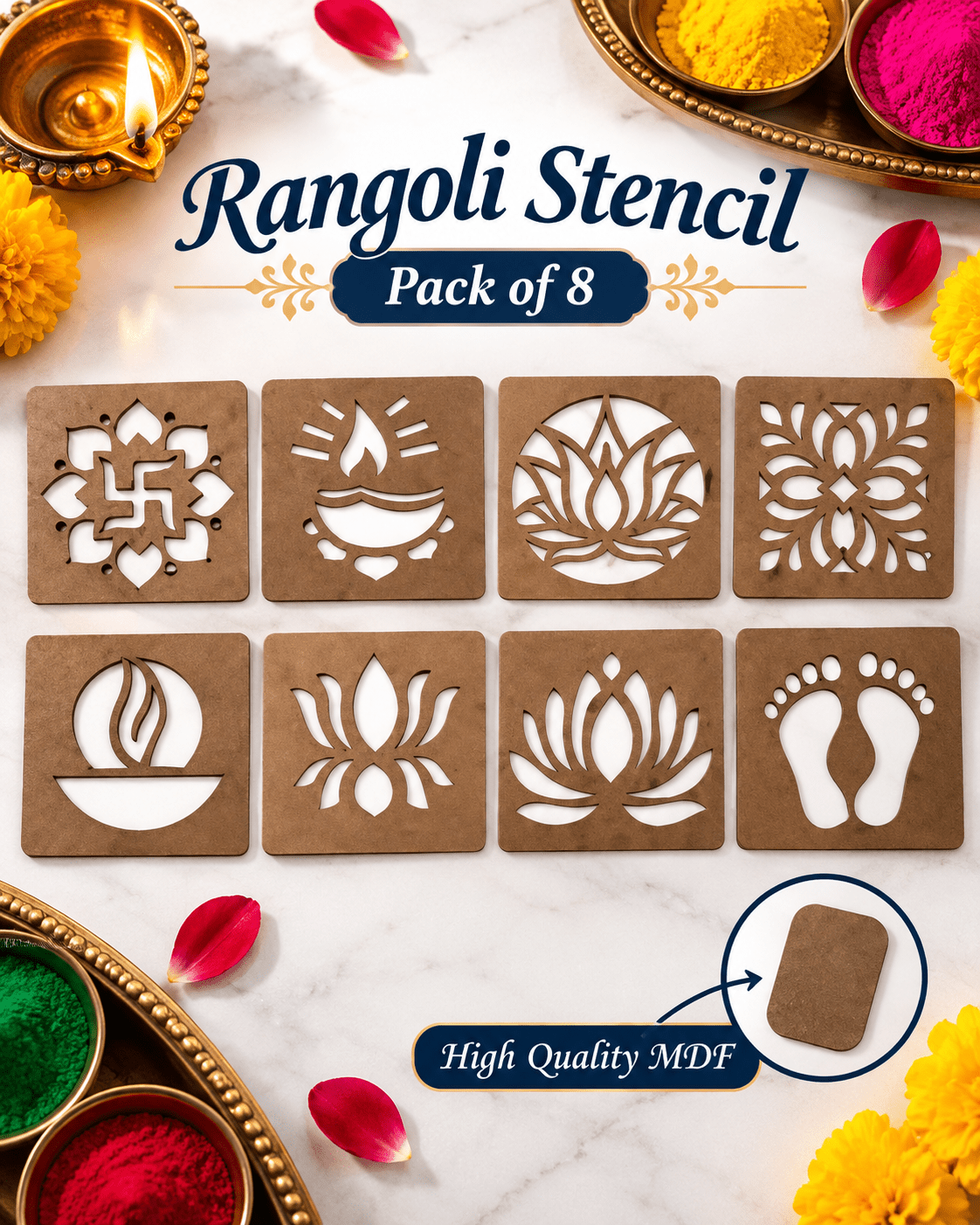 Rangoli Stencil Set of 8 | Reusable Diwali & Festive Designs - Best Products