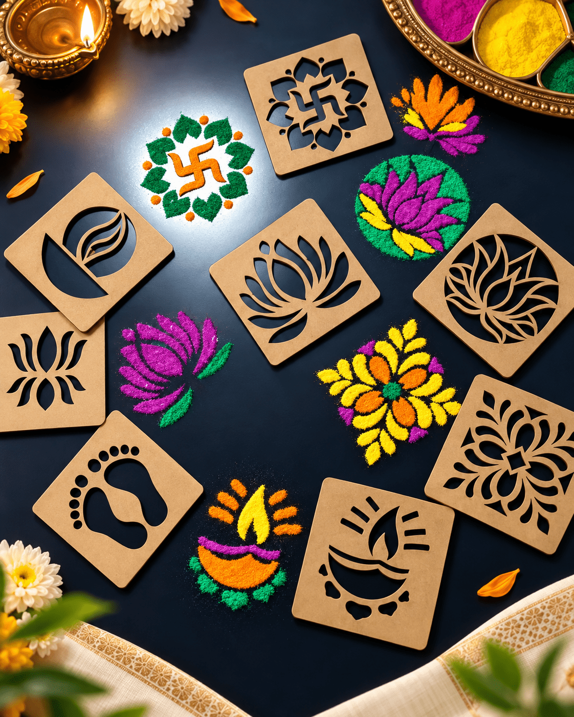 Rangoli Stencil Set of 8 | Reusable Diwali & Festive Designs - Best Products