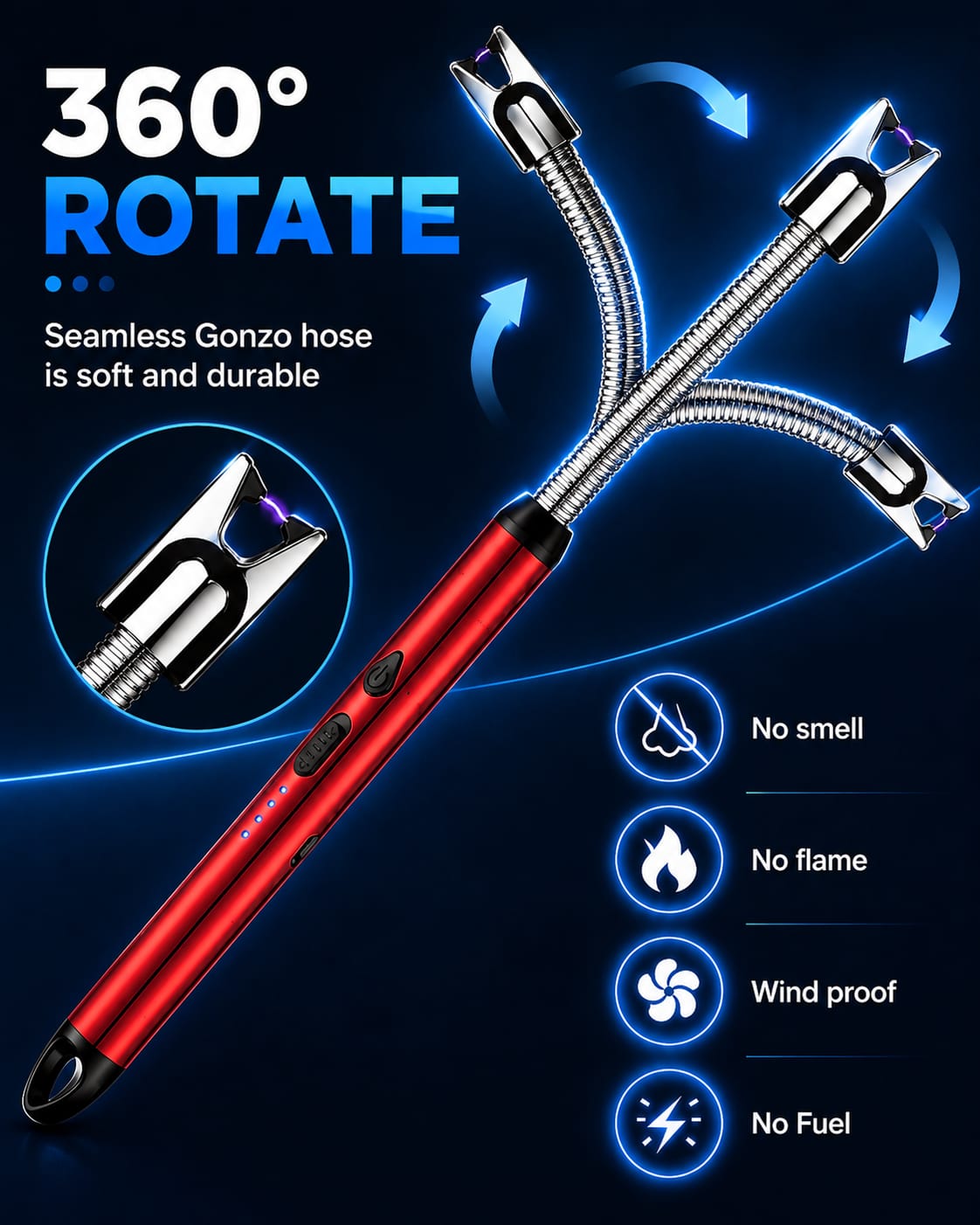 USB Rechargeable Long Neck Electric Arc Lighter | Windproof Candle & BBQ Lighter - Best Products