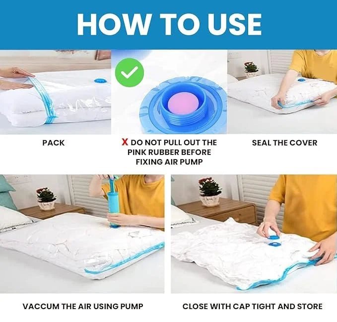 Vacuum Storage Bags with Hand Pump | 5 Reusable Compression Bags for Travel & Clothes Storage - Best Products