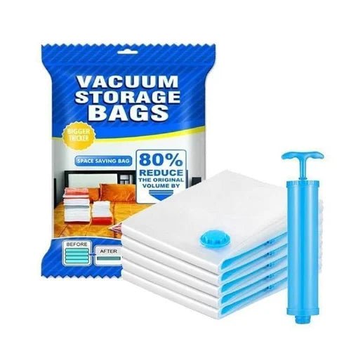 Vacuum Storage Bags with Hand Pump | 5 Reusable Compression Bags for Travel & Clothes Storage - Best Products